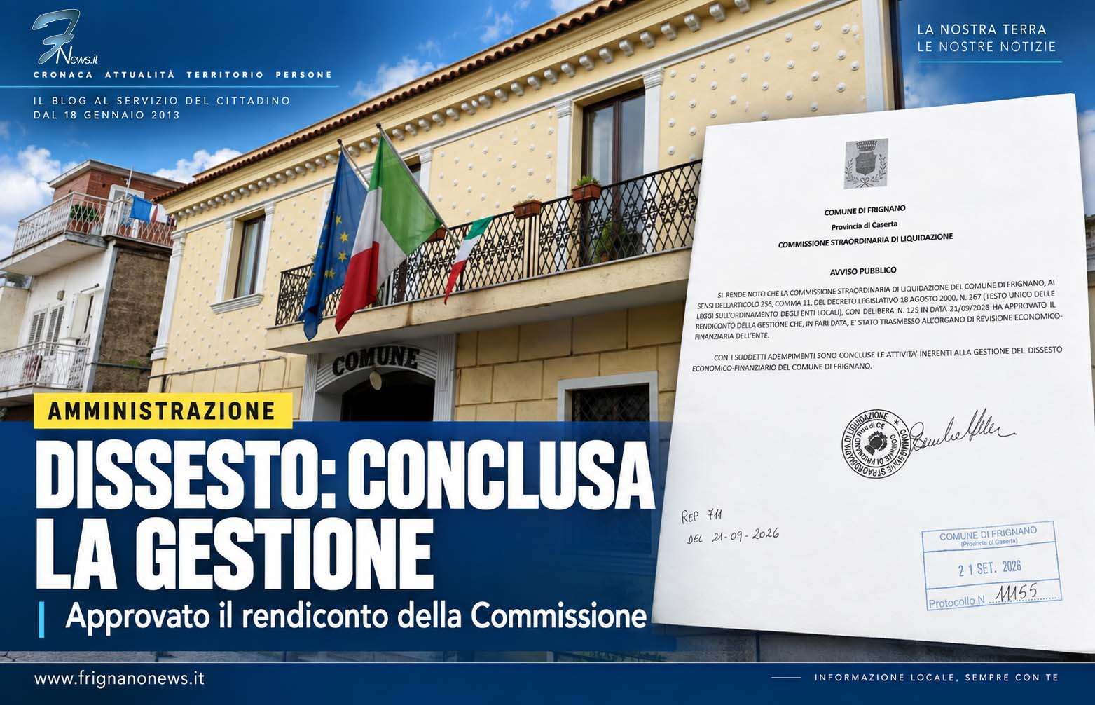 Dissesto finanziario Frignano: Palazzo Comunale e rendiconto della Commissione